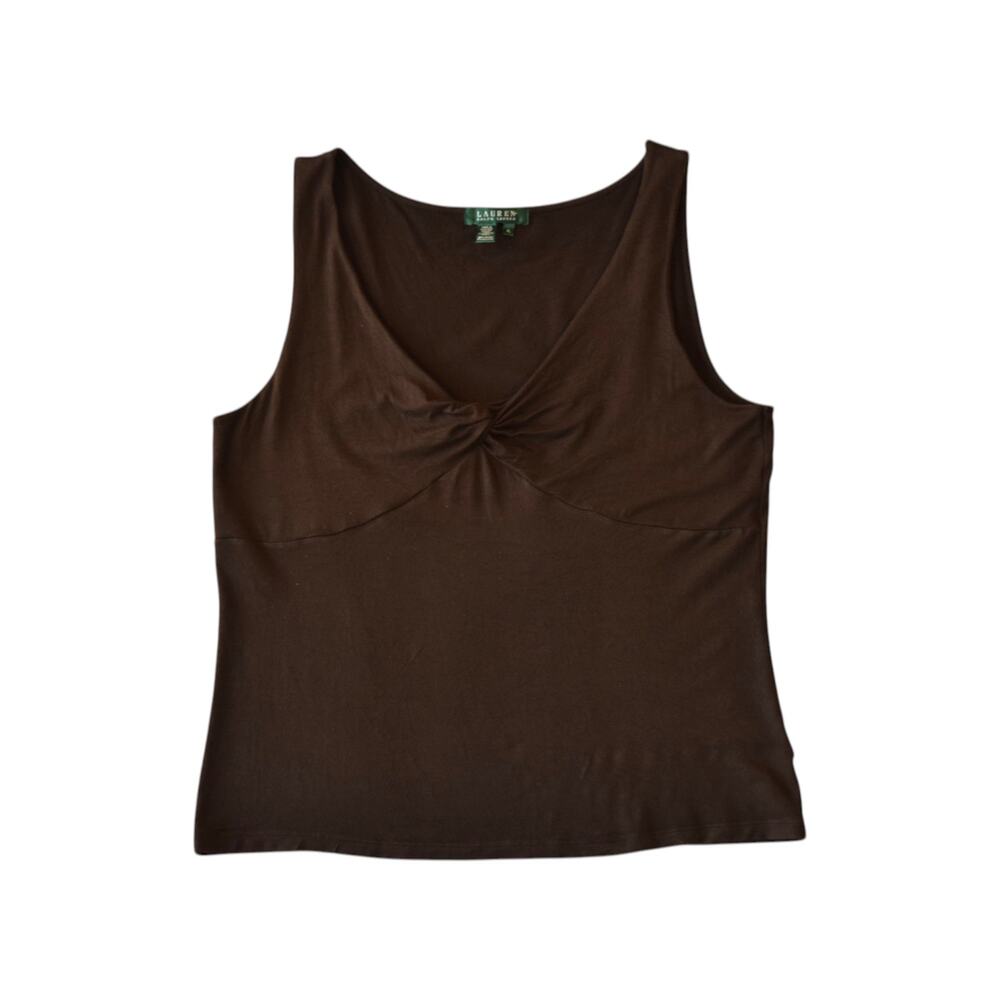 Y2K Lauren Ralph Lauren Dark Brown V Neck Tank Top Size XL